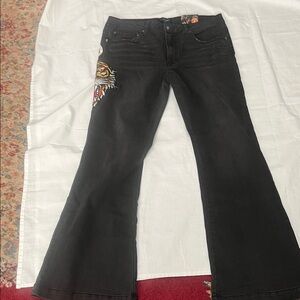Ed Hardy Black Wide Leg Jeans with Tiger Design